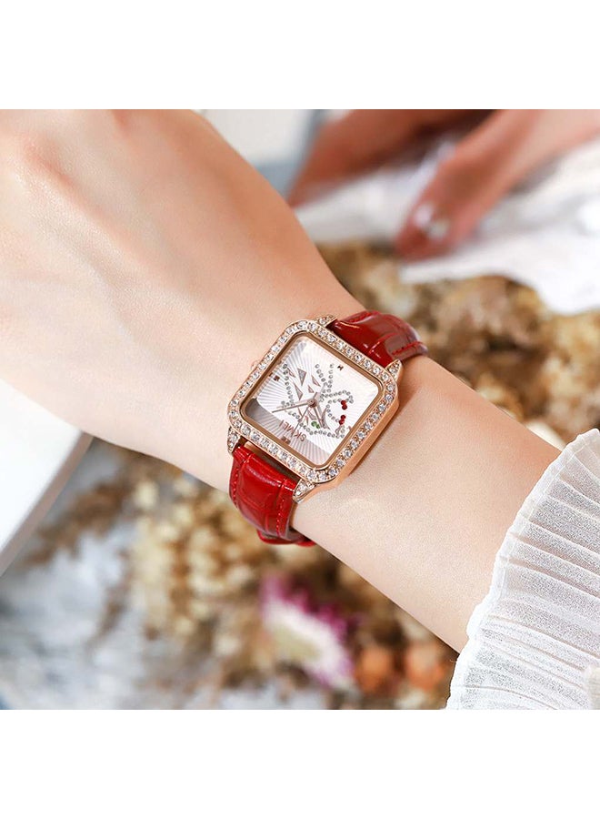Women's Casual Fashion  High Quality Leather Strap Wo Diamond Watch 8671WTRD - Image 5